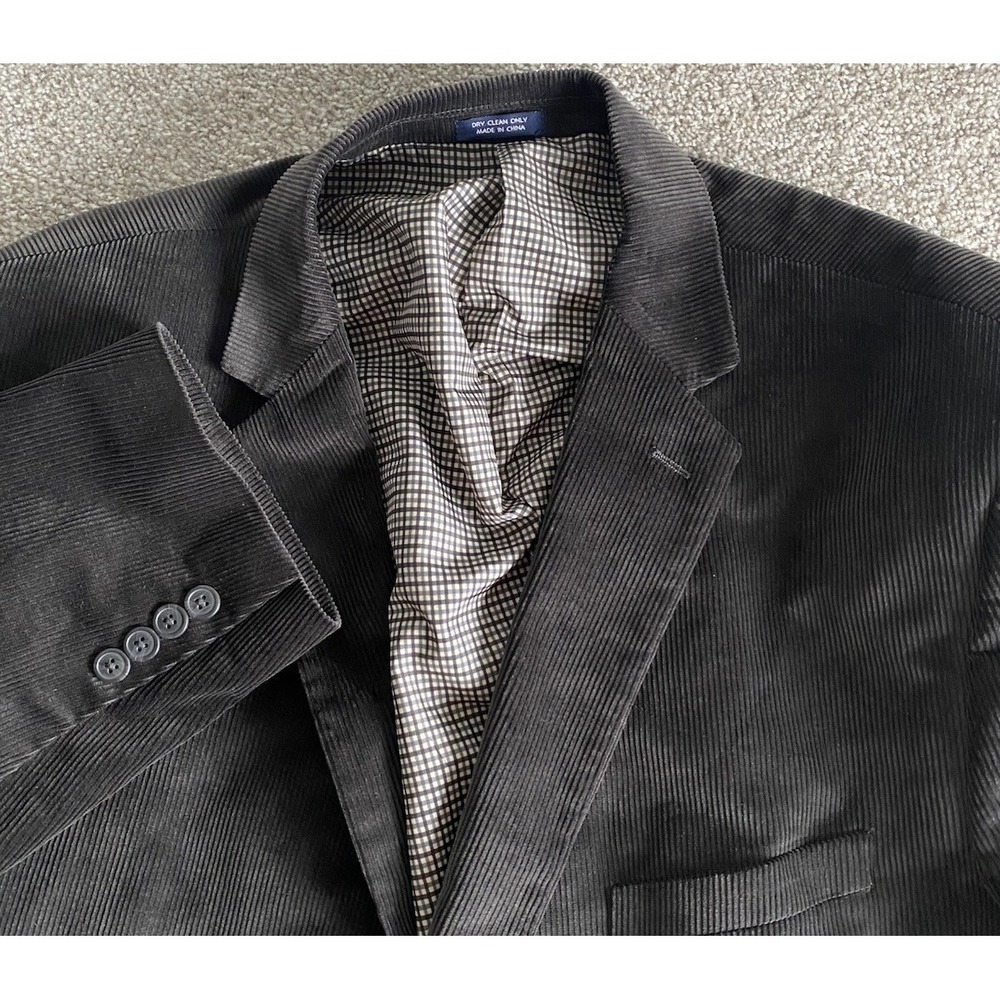 Saddlebred Black Corduroy Blazer Mens 54L Plaid Lining Cotton/Polyester Preppy
